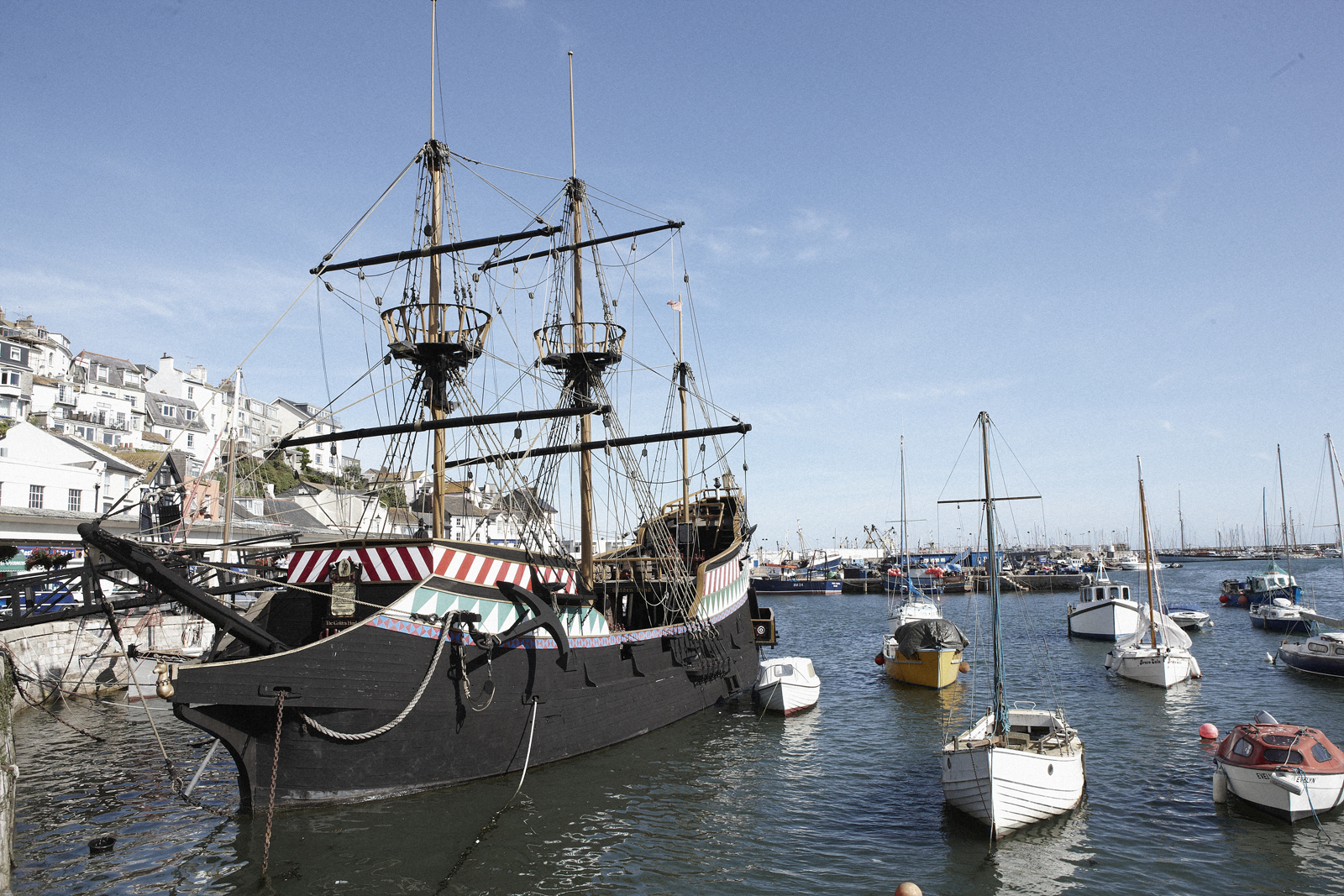 The Golden Hind in Brixham harbour, the main attraction for couples on short breaks in this south Devon port.